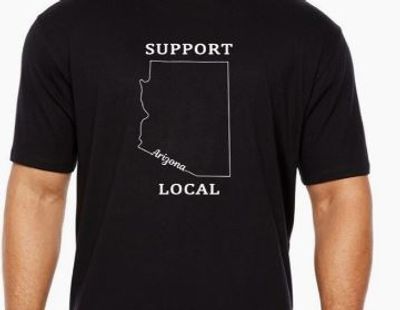 Black T-shirt with Arizona state outline and 'Support Local' text.