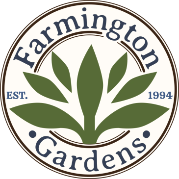 Farmington Gardens logo with plant and establishment year 1994.