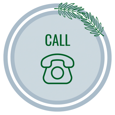 Blue Circular Graphic with Green Text and Icon: Text says CALL and icon is of A PHONE