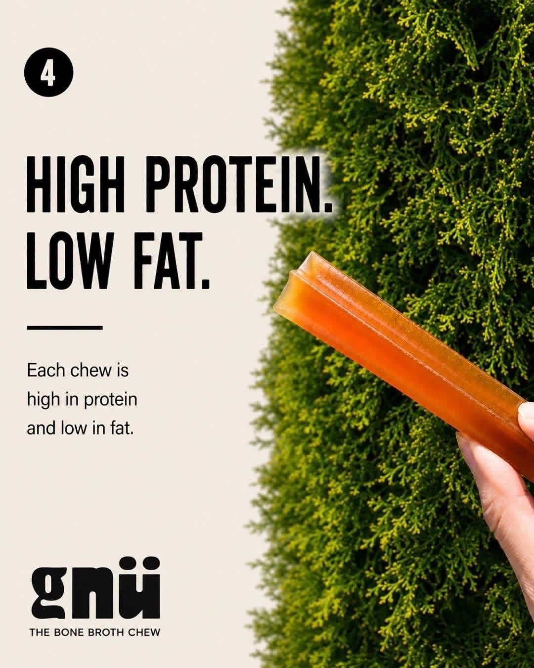 High protein, low fat bone broth chew.