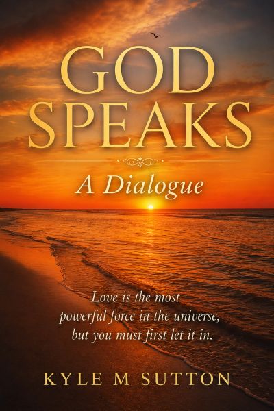 Book cover with a sunset and title God Speaks.