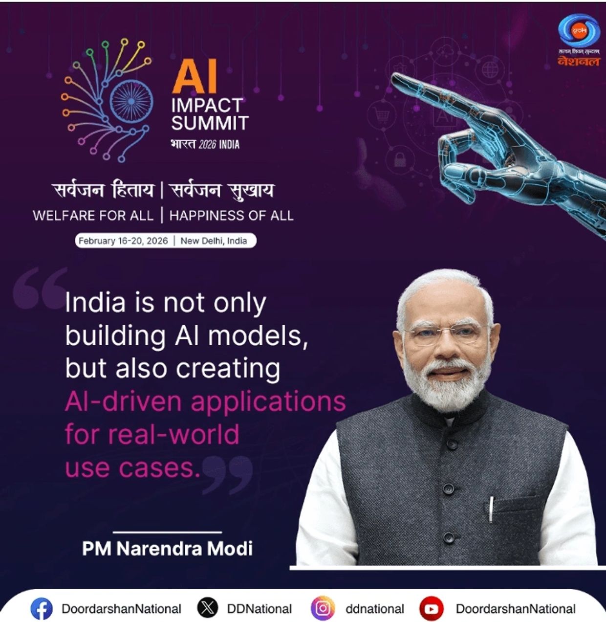 PM Narendra Modi promoting AI Impact Summit 2026 in New Delhi.