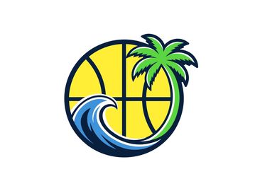 Basketball with wave and palm tree logo.