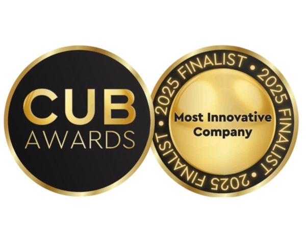 Gold and black CUB Awards 2025 finalist badge for Most Innovative Company.