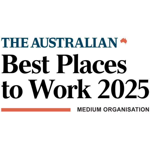 Logo of The Australian's Best Places to Work 2025 for medium organisations.