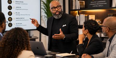 Businessman giving a presentation to colleagues.