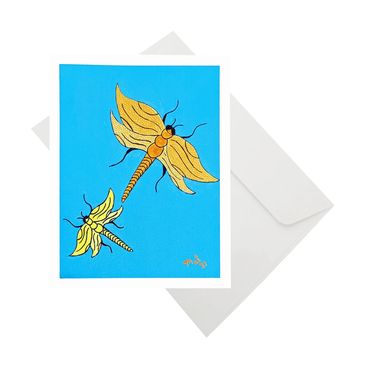 Notecard - 2 Dragonflies on Blue Background