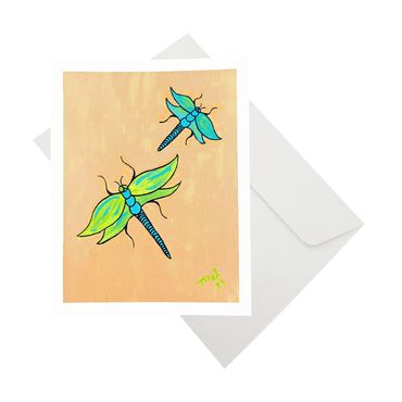 Notecard - 2 Dragonflies on Peach Background