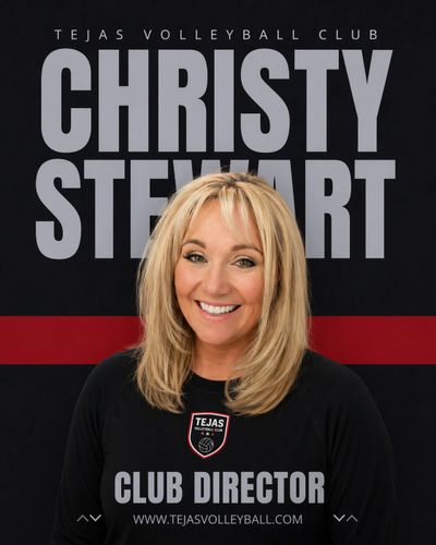 Christy Stewart, Club Director of Tejas Volleyball Club, smiling in official portrait.