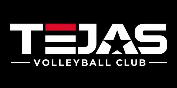 Logo of Tejas Volleyball Club with red and black theme.