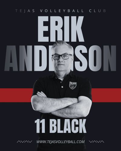 Erik Anderson, volleyball player for Tejas Volleyball Club, wearing number 11 Black jersey.