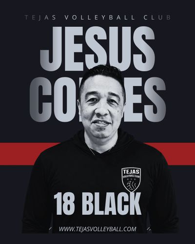 Portrait of Jesus Cortes from Tejas Volleyball Club in black jersey.