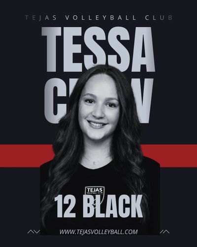 Portrait of Tessa, volleyball player for Tejas Volleyball Club, wearing jersey number 12.