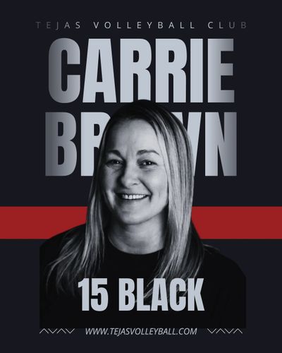 Portrait of Carrie Brown for Tejas Volleyball Club, jersey number 15, black team.