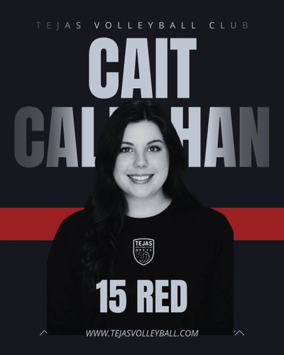 Portrait of Cait Callahan, volleyball player for Tejas Volleyball Club, wearing jersey 15 Red.