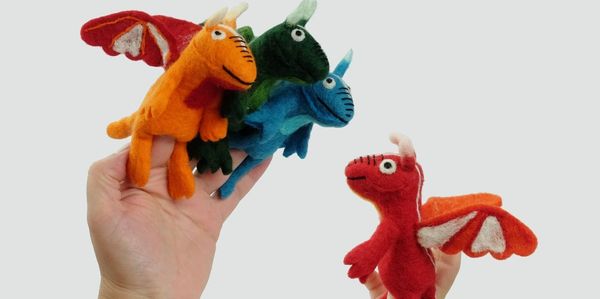 Hand felted finger puppets.