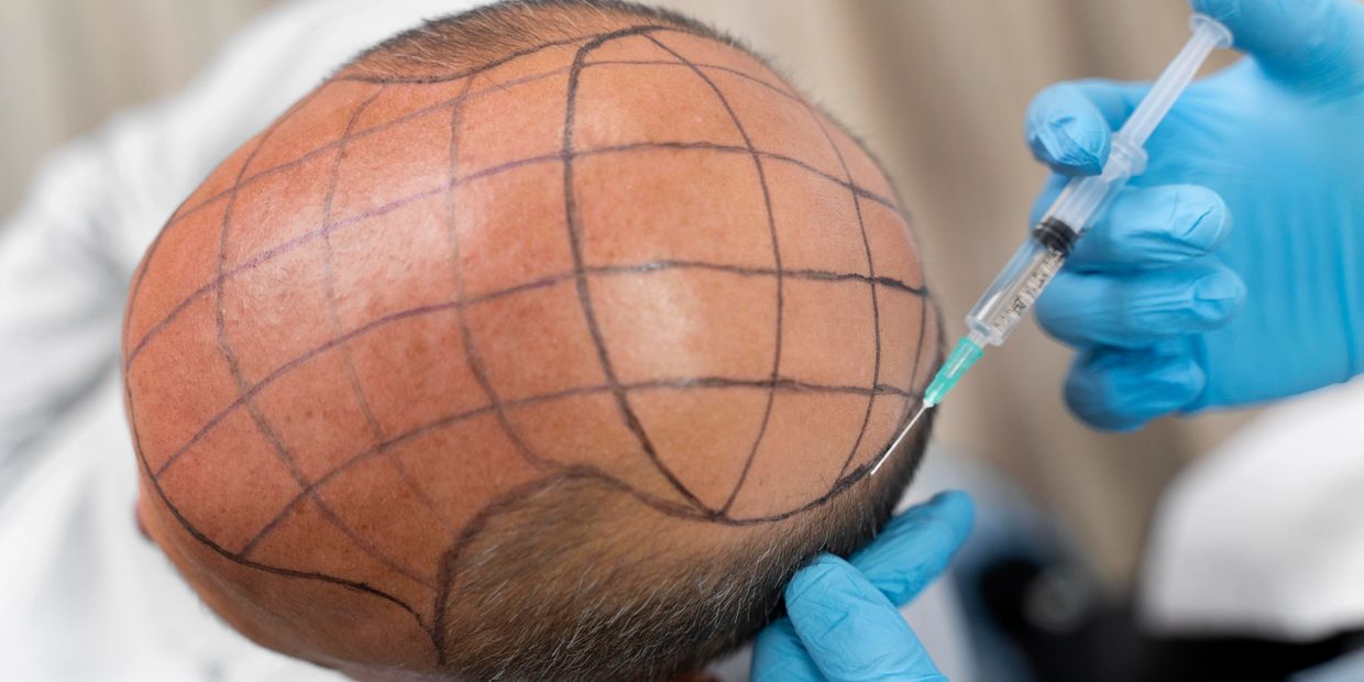 hair transplant patient being numbed before hair implantation