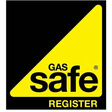 Gas Safe Register logo with yellow and black triangle.