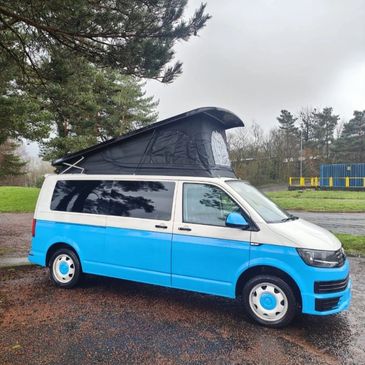 Exterior of camper van with extended roof 