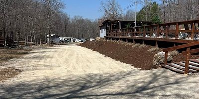 Looking down the driveway at Camp Dawgwoodz.