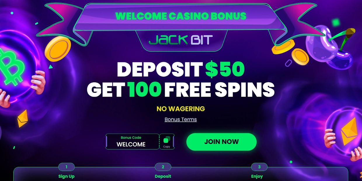 Casino welcome bonus offer with free spins and no wagering.