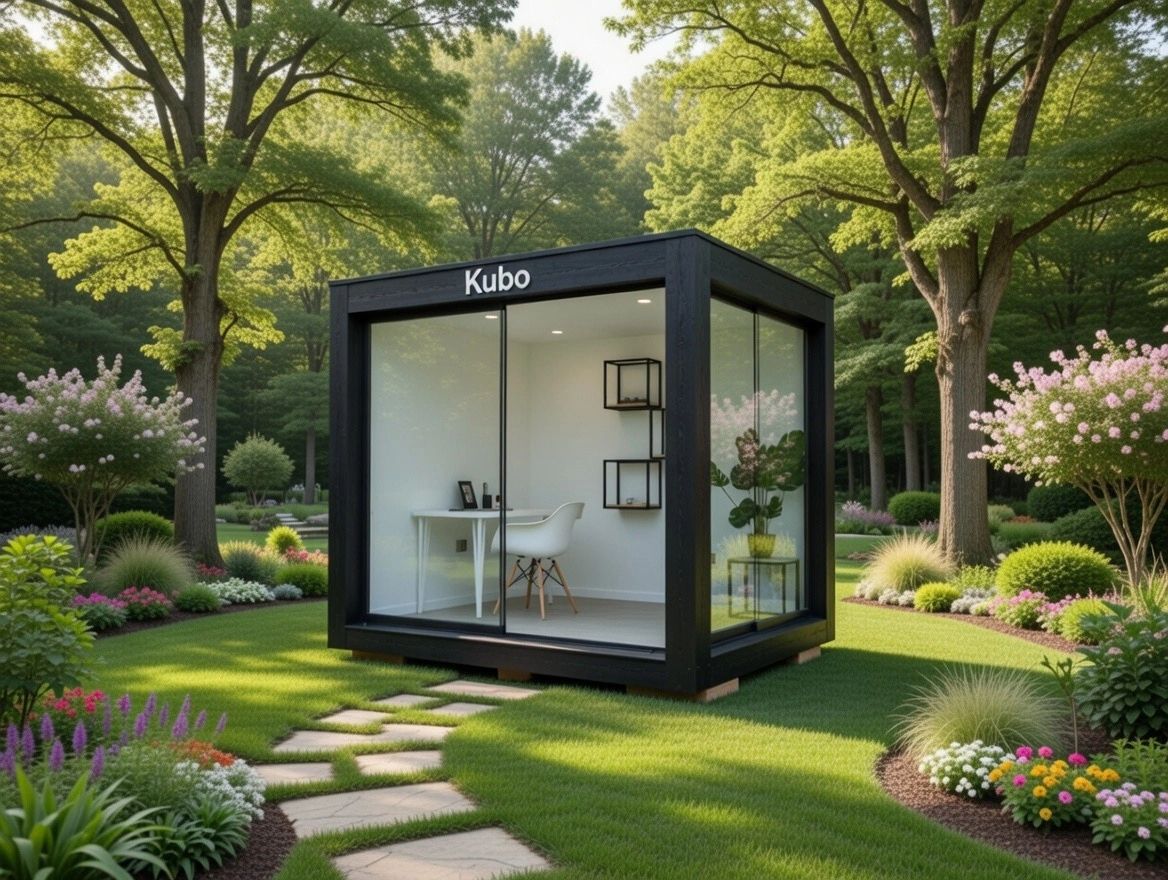 Kubo - Glass office pod in a garden