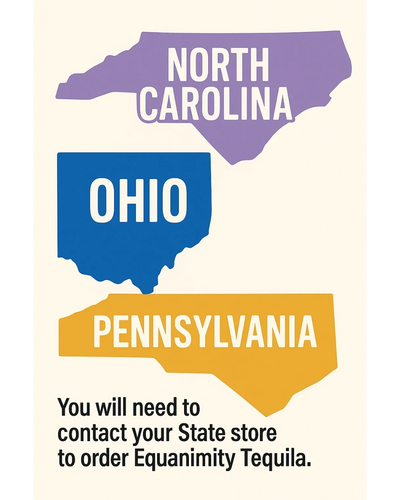 Map outlines of North Carolina, Ohio, and Pennsylvania with a tequila ordering note.
