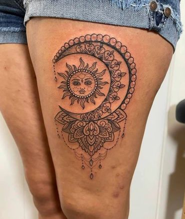 sun and moon geometric mandala tattoo 