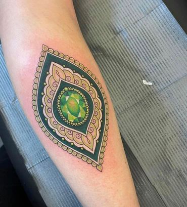green gem geometric fine linework tattoo 