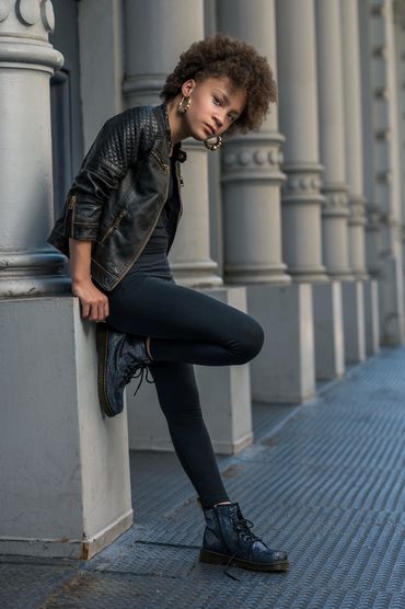 Kid model, Natural hair, Black leather jacket