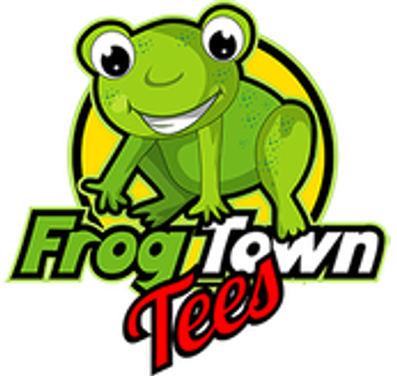 Cartoon frog logo for FrogTown Tees.