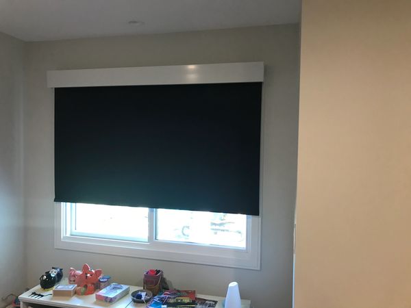 Blackout Motorized Roller Shade with Architectural Fascia
