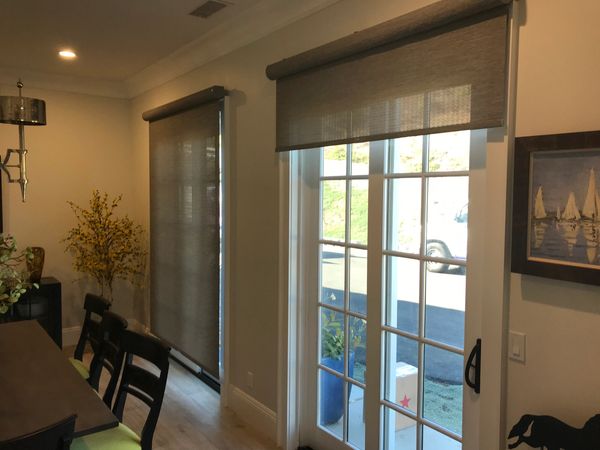 Solar Roller Shades Outside Mount over French Doors.
