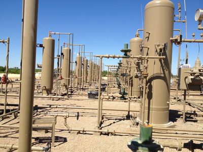Outdoor view of an industrial refinery or processing plant.