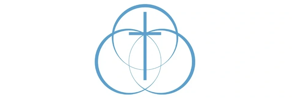 Blue cross with three interlocking circles on a white background.