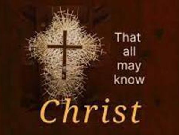 Glowing cross with "That all may know Christ."