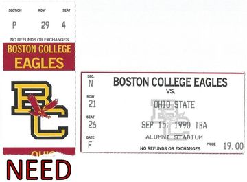 Boston College Eagles vs. Ohio State ticket with section and seat details.