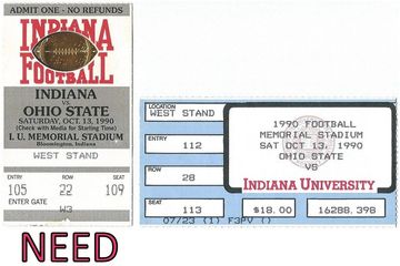 Indiana vs Ohio State football ticket from 1990.