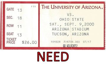 University of Arizona vs. Ohio State football ticket from 2000.