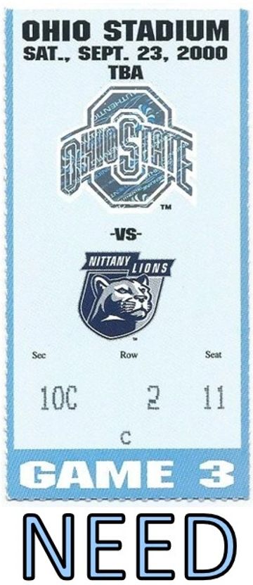 Ticket for Ohio State vs. Nittany Lions at Ohio Stadium, Sept. 23, 2000.