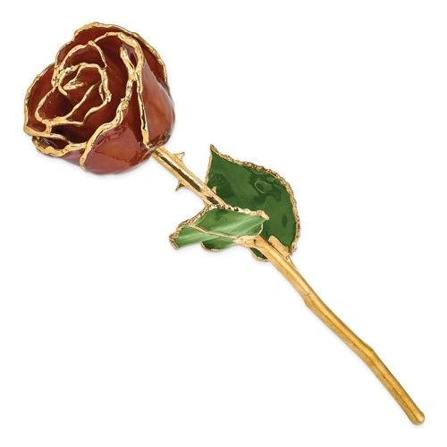 Lacquer Dipped Gold Trimmed Root Beer Real Rose
