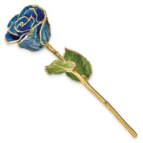 Lacquer Dipped Gold Trimmed Black and Blue Zebra Real Rose
$99.00
