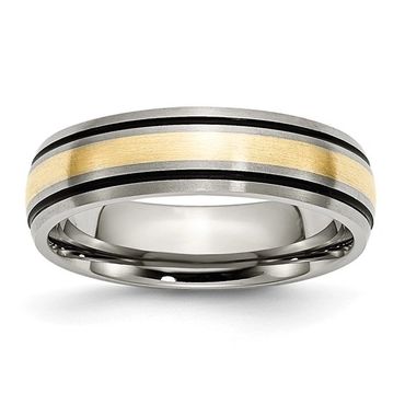 Chisel Titanium Antiqued and Brushed with 14k Gold Inlay 6mm Grooved Band