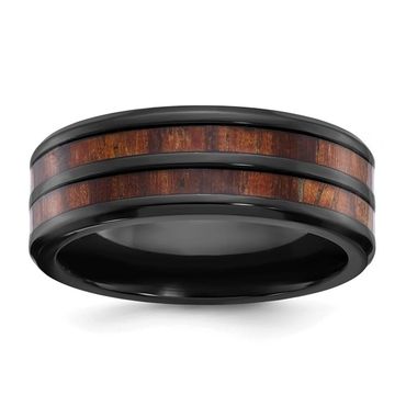 Chisel Black Zirconium Polished with Wood Inlay Center 8mm Band