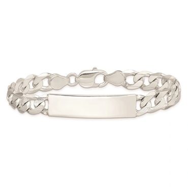 Sterling Silver Polished Patterned Curb Link ID Bracelet