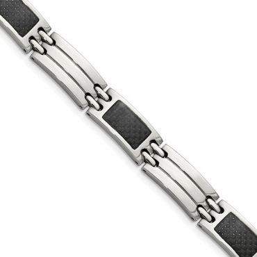 Chisel Stainless Steel Brushed and Polished with Black Carbon Fiber Inlay 8.5 inch Link Bracelet
