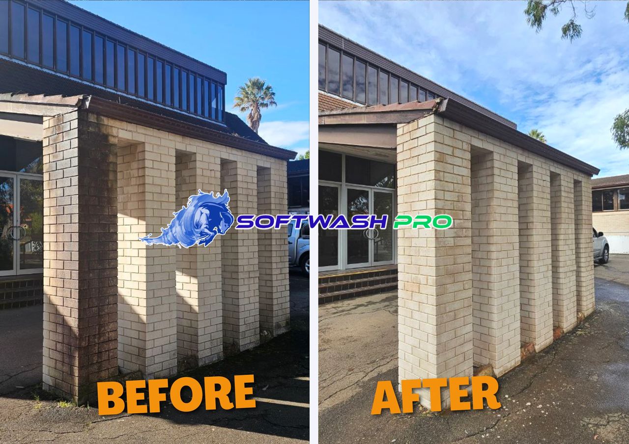 Stains on brick removed by softwash cleaning