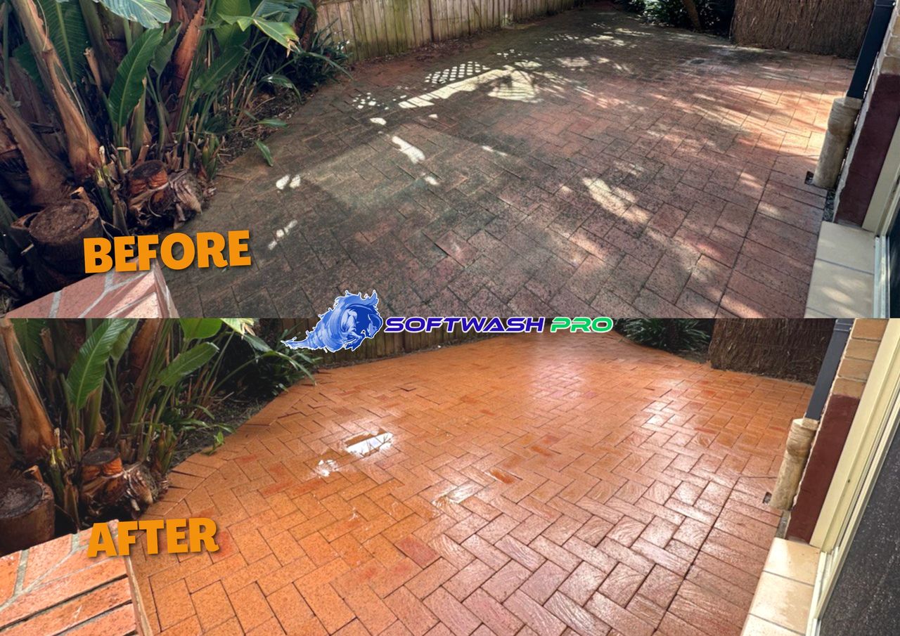 Backyard pressure cleaning before and after picture