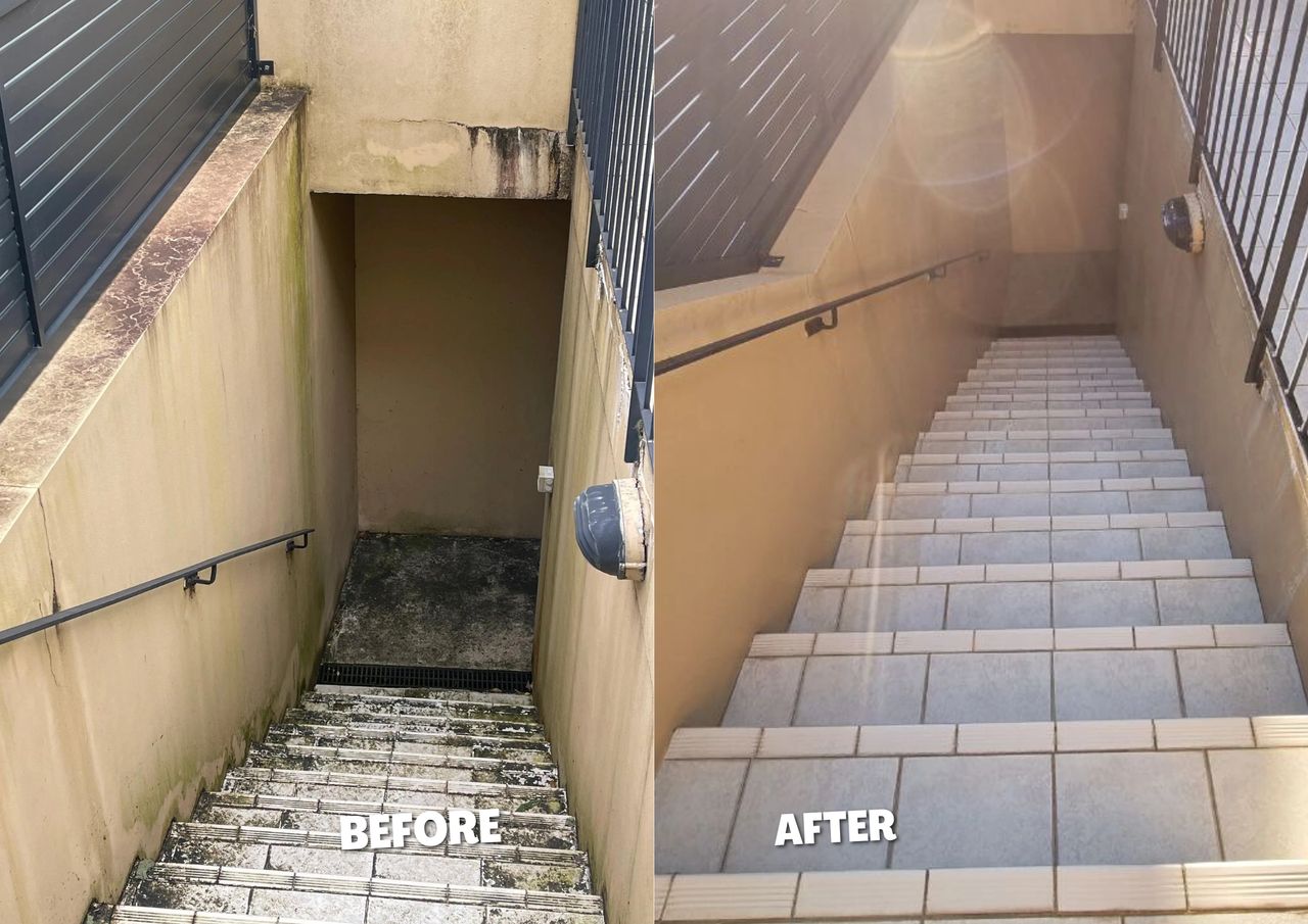 A dirty stair had a transformation after softwash