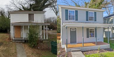 A before and after of a house renovation in Southeastern Virginia.